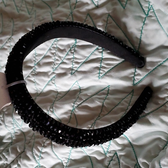 Black Beaded Padded Headband - Picture 1 of 6